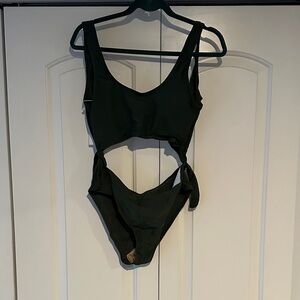 Zaful Deep Green Swimsuit with Cutout and Tie Details